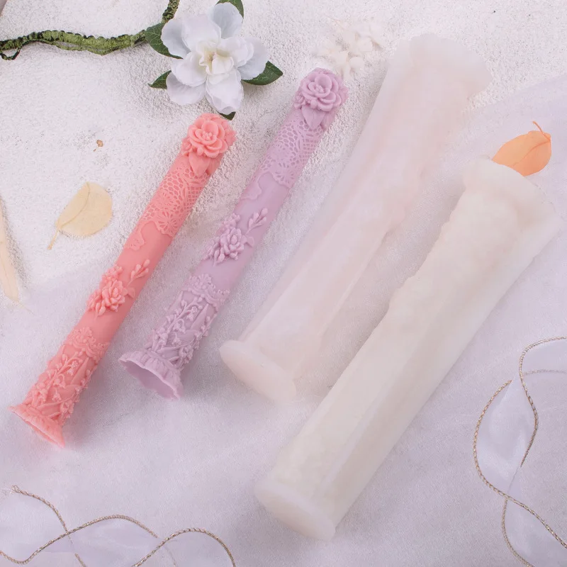 Long Pillar Flower Candle Mold 2025 New Silicone Floral Candle Molds Big Flower Resin Gypsum Mold Form Home Craft Art Candle