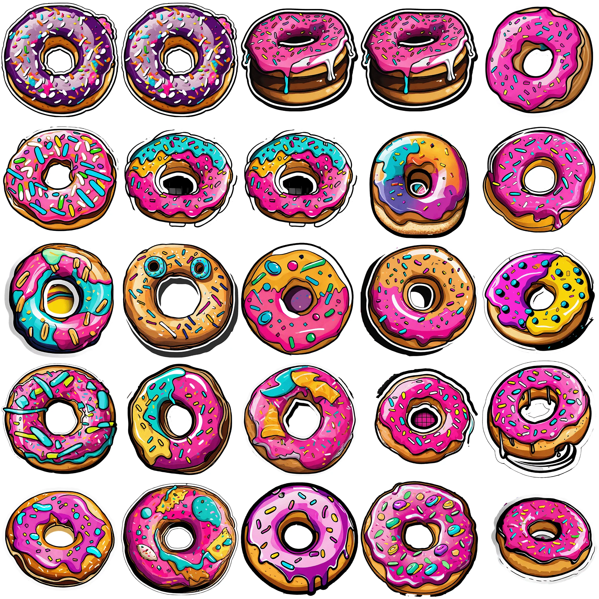 

50 pieces of donut graffiti stickers Vibrant sand Creative 50 Pieces of Cartoon Sticker