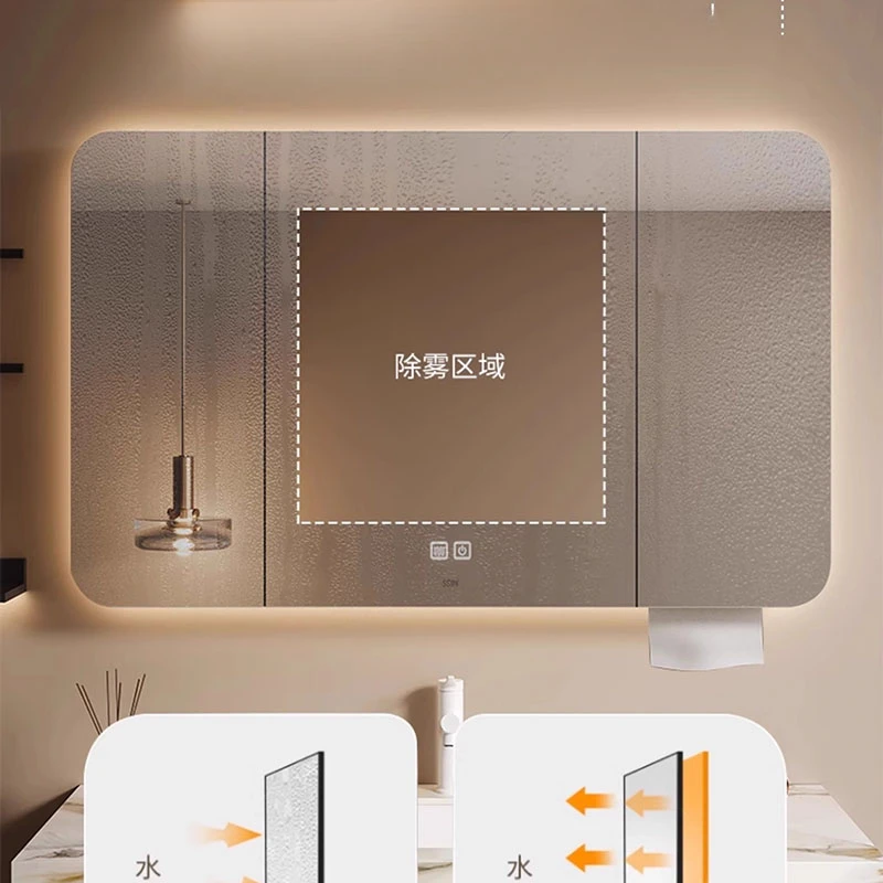 Support de Rangement pour Miroir de Douche, Meuble Mural Intelligent en Polyester