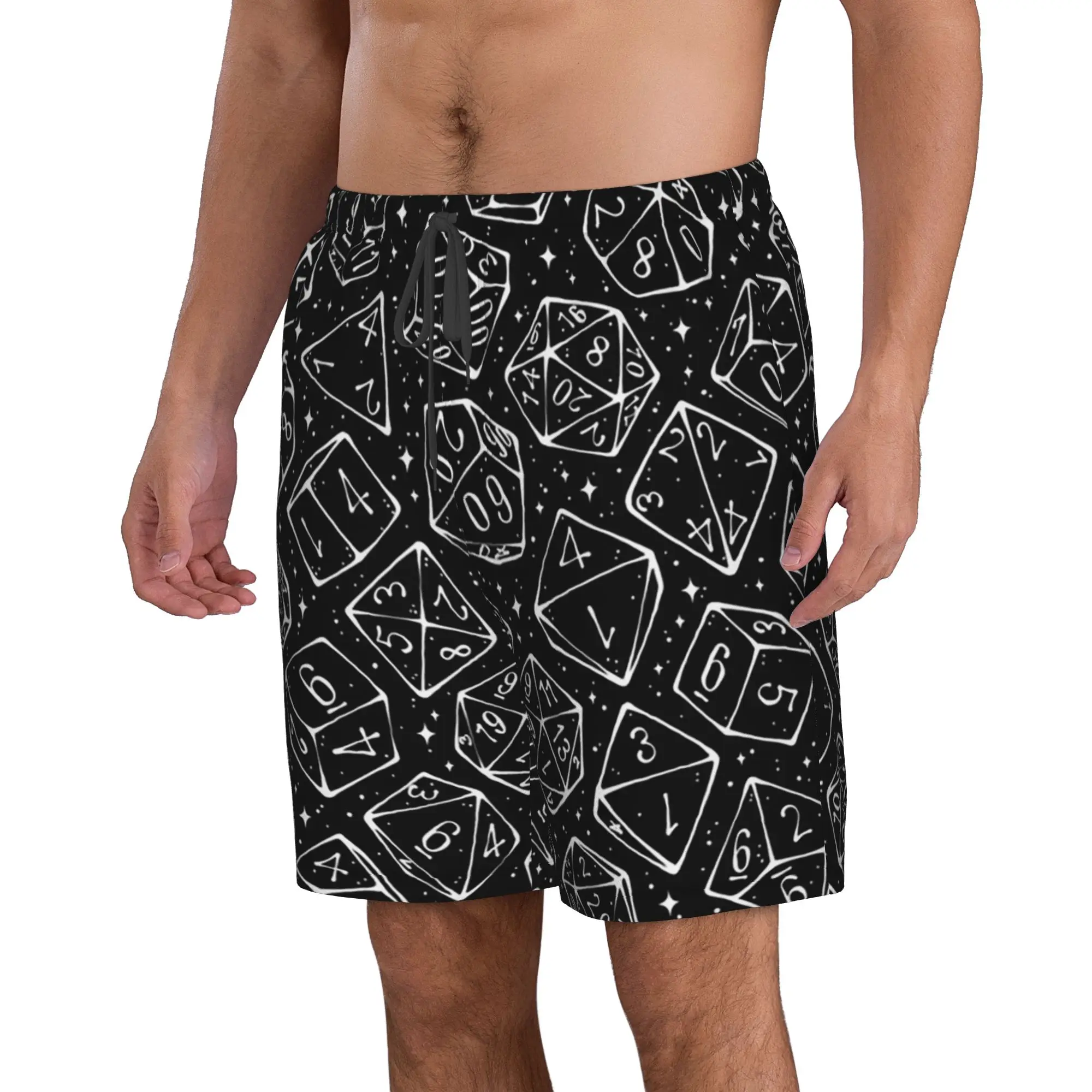 Abstract Black White Geometric Dice Trunks Beach Board Shorts Casual Quick Dry Swim Summer Men Pants