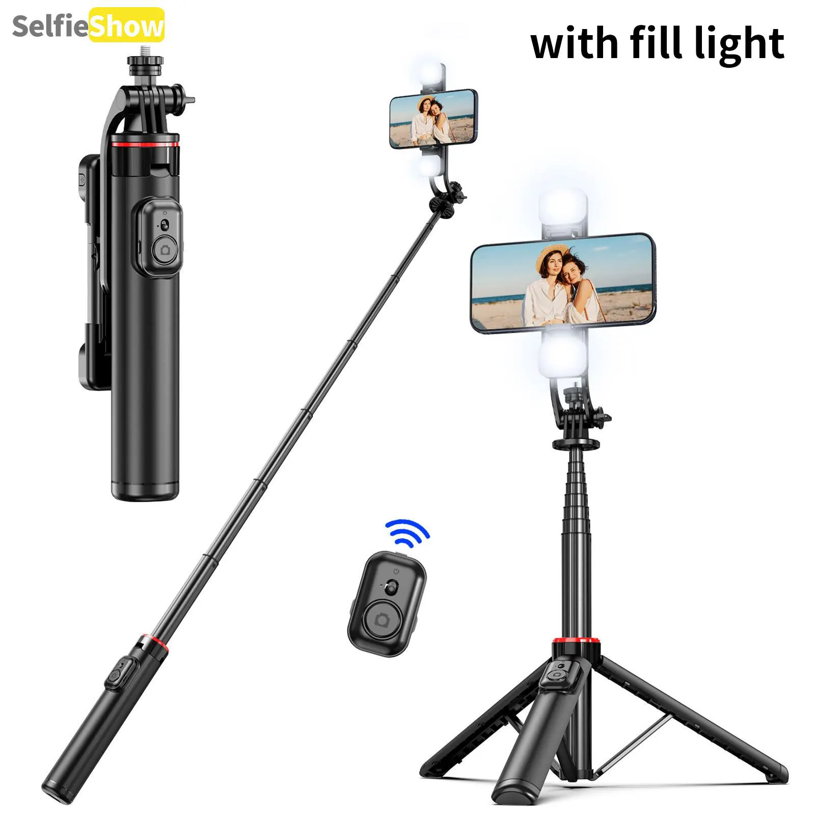 

C12 C12d Wireless Bluetooth Selfie Stick with Fill Light Tripod Mobile Phone Stabilizer Holder Bluetooth Shutter For Live