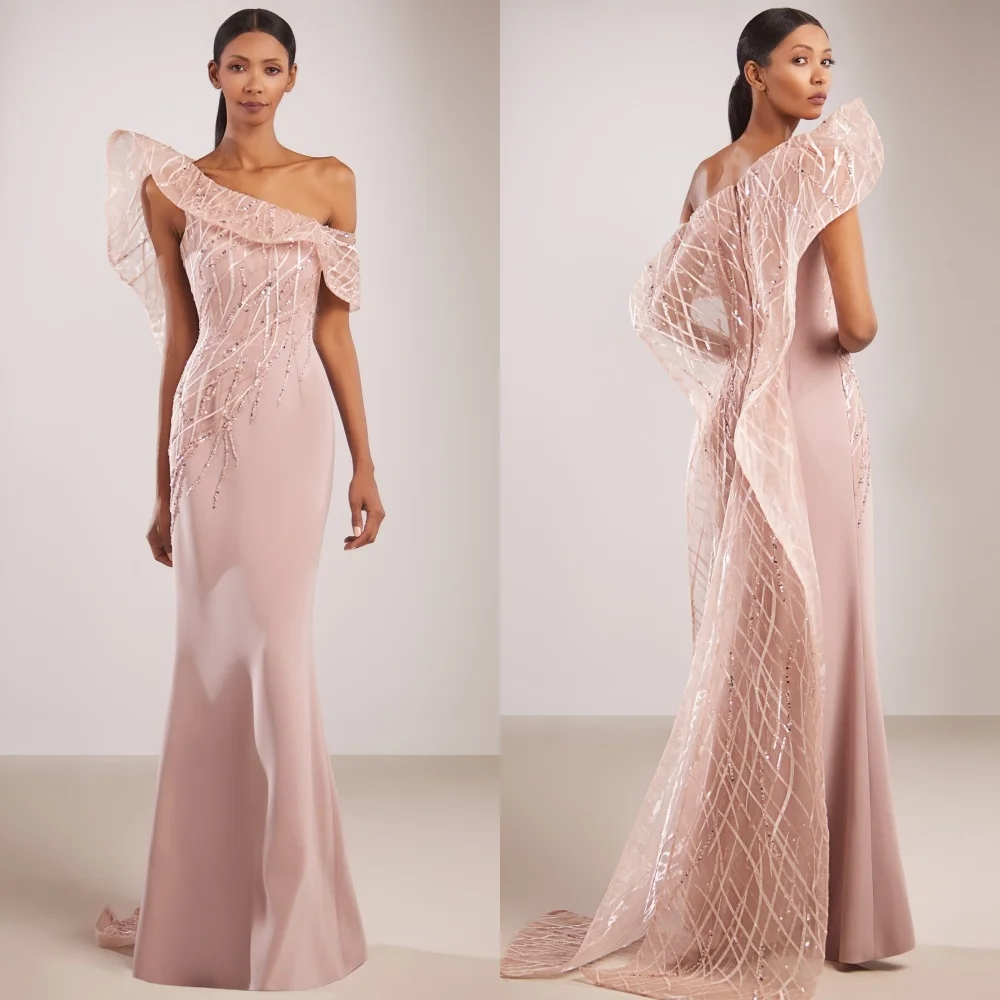 

Customized Fashion Elegant Jersey Sequined Pleat Trumpet Off-the-shoulder Long Dresses Bespoke Occasion Sexy