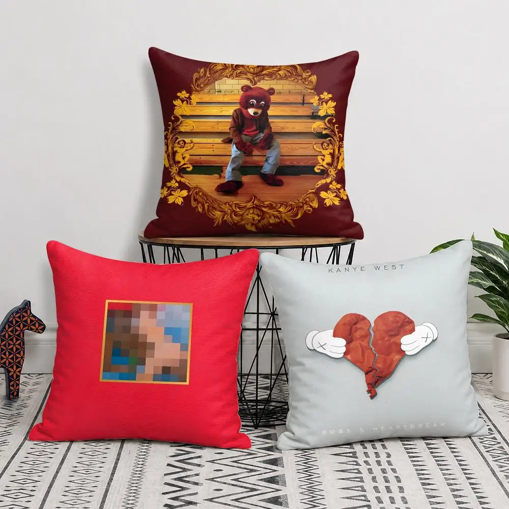 Rapper Singer K-Kanye West Cushion Cover Double-Sided Plush Sofa Cushion Covers Organic Breathable Invisible Zipper