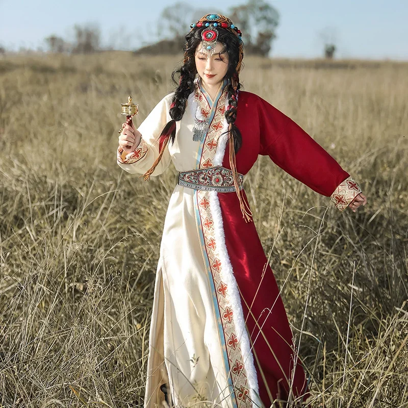 

2025 Ethnic Style Han Clothing Dance Costumes Women Daily Autumn And Winter Chinese Improved Style Han Elements Tibetan Clothing