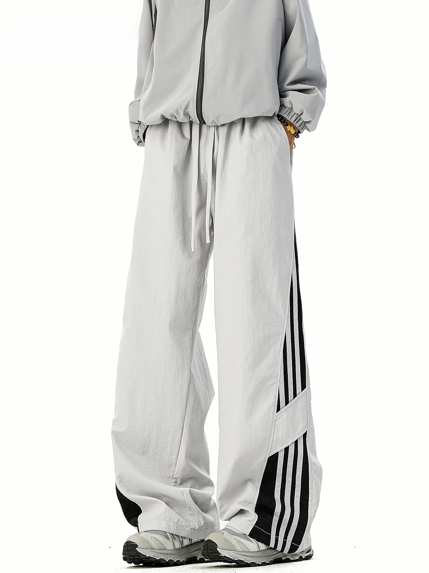 

JOKARJONNY American Style Color Block Loose Men's Casual Pants Striped Quick Dry Sporty Trousers for Spring And Autumn