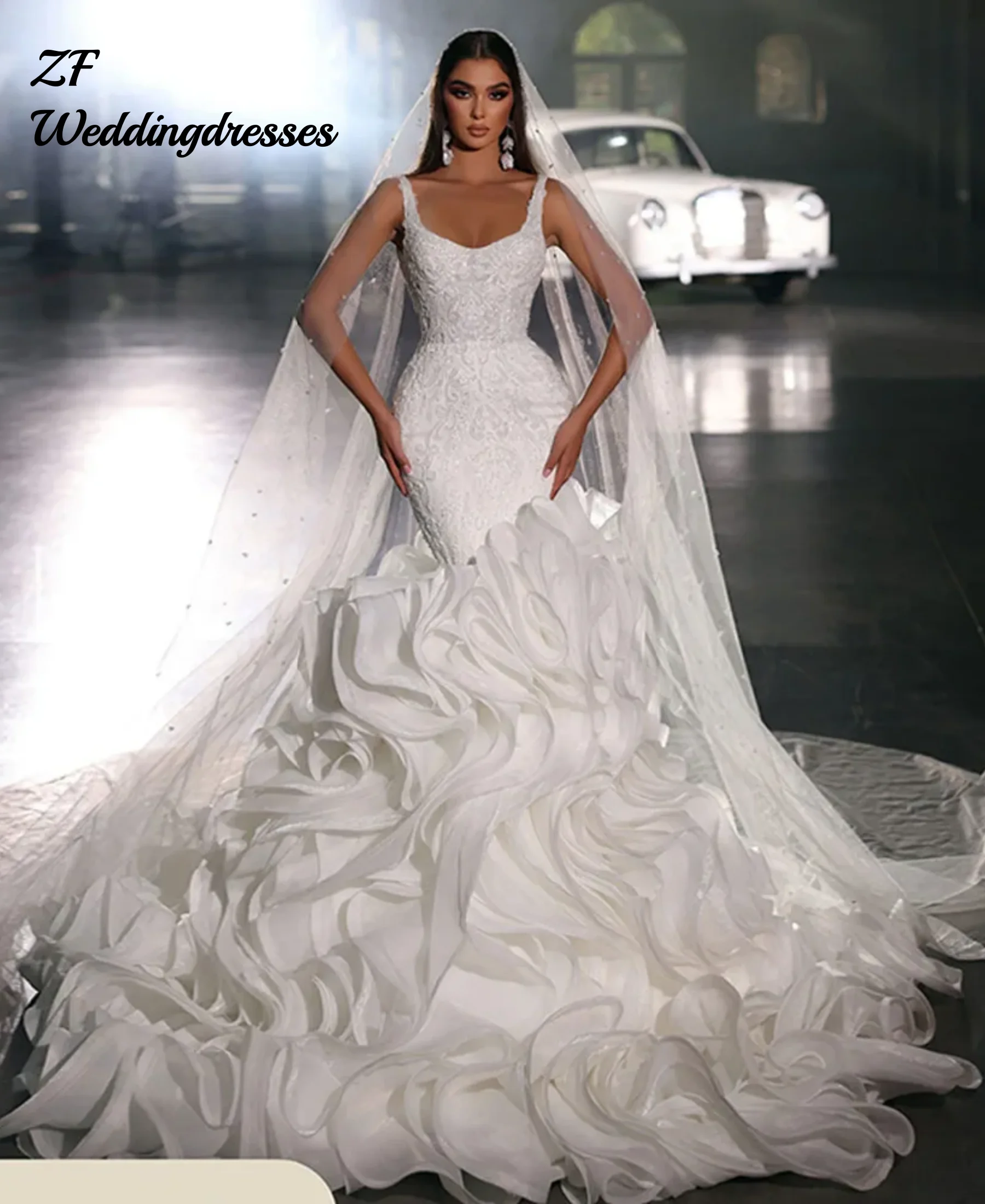 

Индивидуальные бретели с вырезом в форме сердца на шнуровке сзади, цельные бусины и жемчуг, великолепное свадебное платье русалки, Vestido De Novia