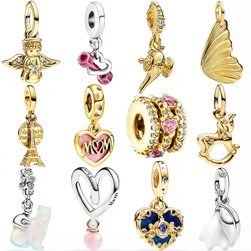 

Best Sellers DIY Sparkling Angel Tower Heart Dumbbell Series Charm Bead Pendant Clips Fit Original Sterling Silver Bangle Gift ﻿
