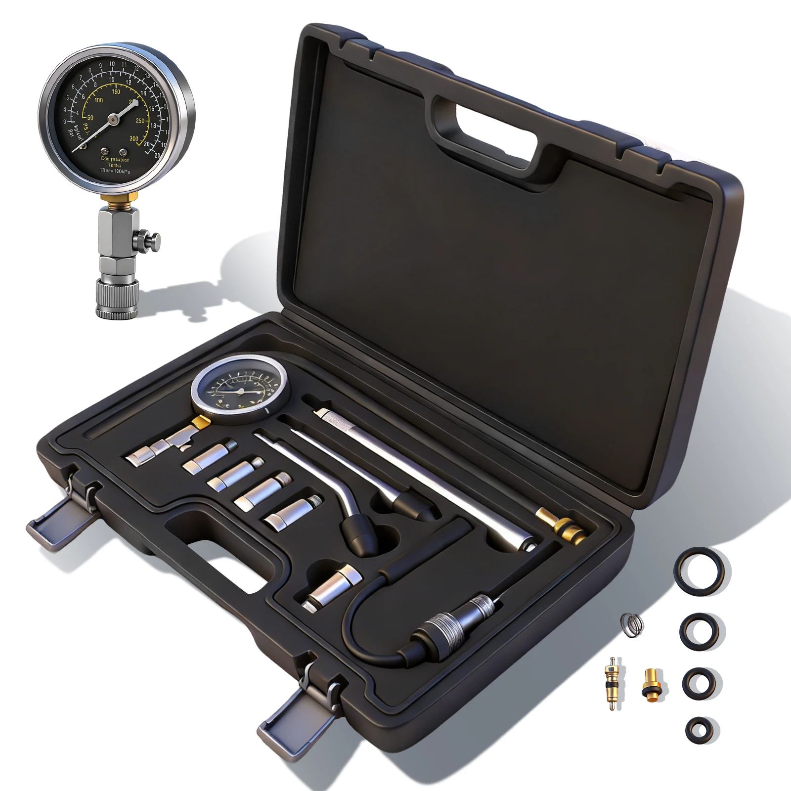 

Engine Compression Tester Kit, 11 pc Fuel Pressure Gauge Set with Spark Plug Tester for Mechanics, Cylinder Compression Tester