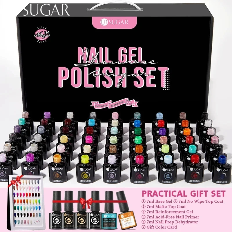 UR SUGAR 60 Colors Nail Gel Polish Kit UV LED Gel Vernish Send 6pcs Functional Gel Base Top Whole Set Nail Gel Learner Kit