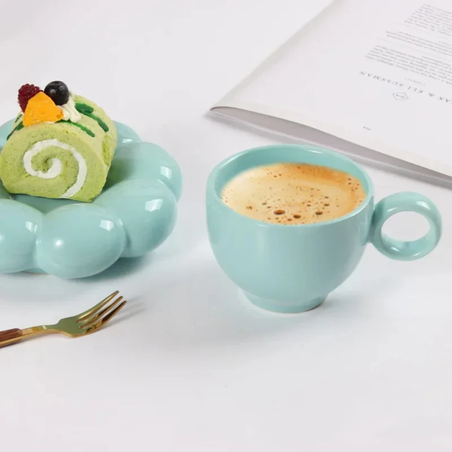 Ceramic Coffee Cup Macarone Coffee Mug with DishNordic Ceramic Sunflower Set Cup Ins Style Milk Oatmeal Mug Tabletop Decoration