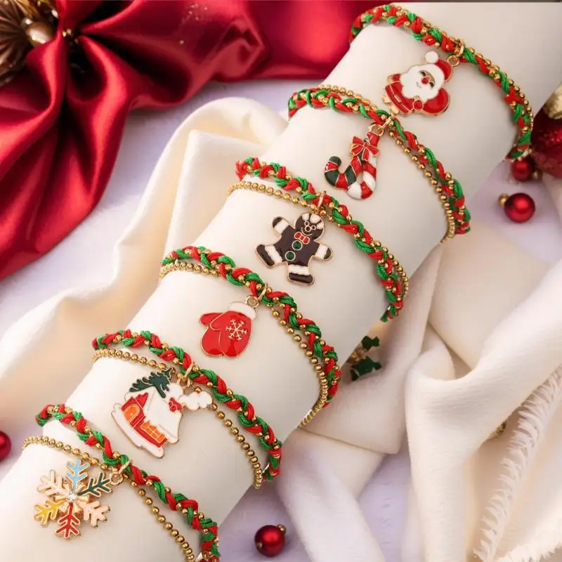 12 قطعة شجرة عيد الميلاد الكرتون سانتا كلوز ندفة الثلج سوار مجموعة للفتيات جميل عيد الميلاد سوار مجوهرات اكسسوارات هدايا
