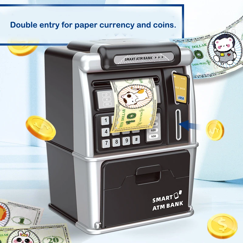 Tirelire électronique ATM mot de passe Piggys ATM boîte à monnaie de musique automatique banque de bande dessinée avec visage déverrouiller jouet pour enfants