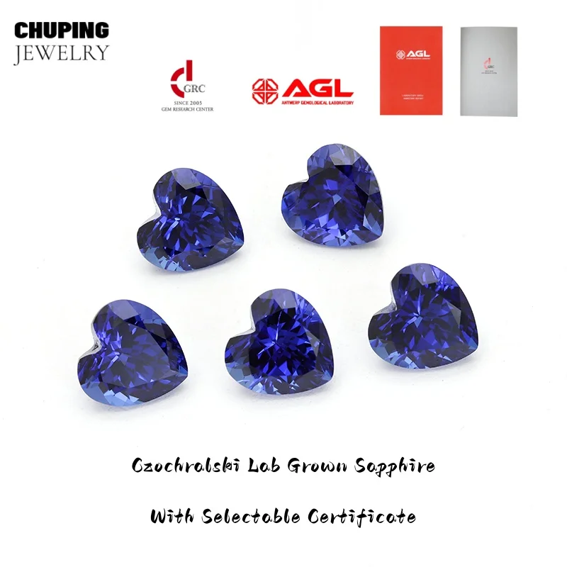 

Czochralski Lab Grown Sapphire Heart Shape With AGL Certificate Cultivate Charms Gemstone For Diy Jewelry Rings Earrings Making