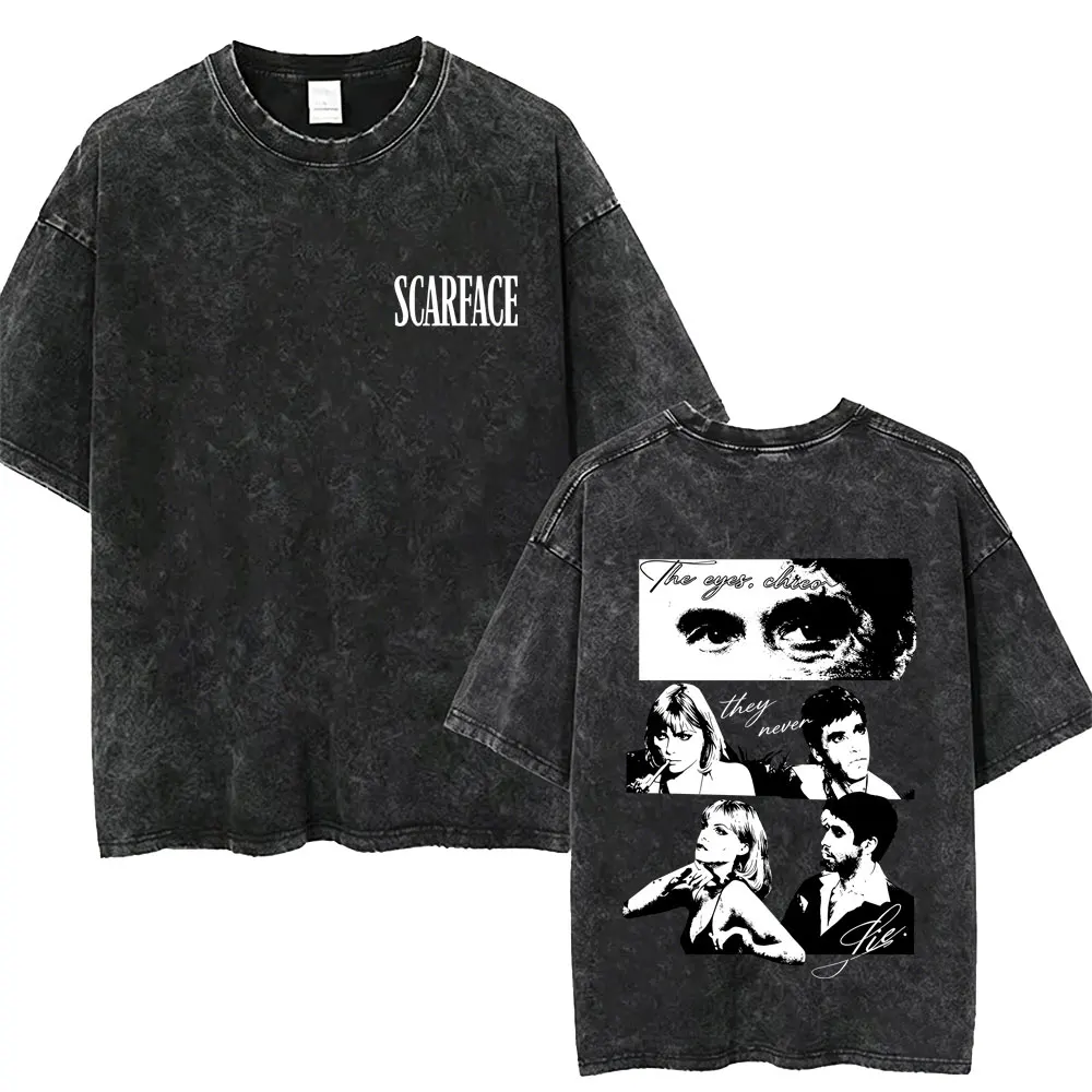 90s Classic Gangsters Movie Scarface Graphic T-shirt Tony Montana Al Pacino Vintage Washed T-shirts Men Rock Oversized T Shirts