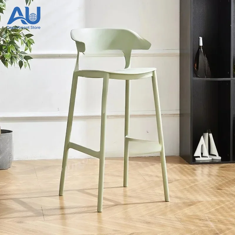 Elegant Plastic Backrest Bar Stools Stackable Kitchen Counter Height Chairs Comfortable Designer High Stools