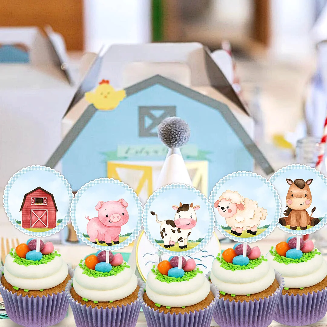 1Set Karton Bauernhof Tier Serie Kuchen Topper Blau Hängen Tags Für Kinder Geburtstag Baby Shower Party Dekoration DIY Geschenke verpackung