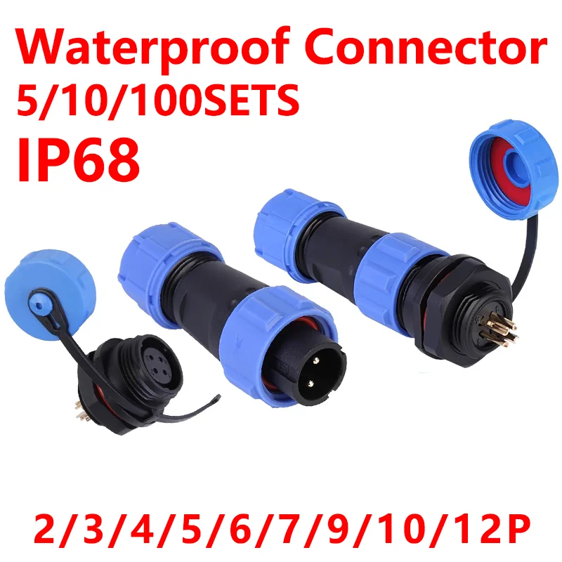 SP13 SP16/17 SP20/21 2-12PIN Waterproof Aviation Connectors Male/Female Plug Socket Nut/Docking IP68 Cable Wire Connector