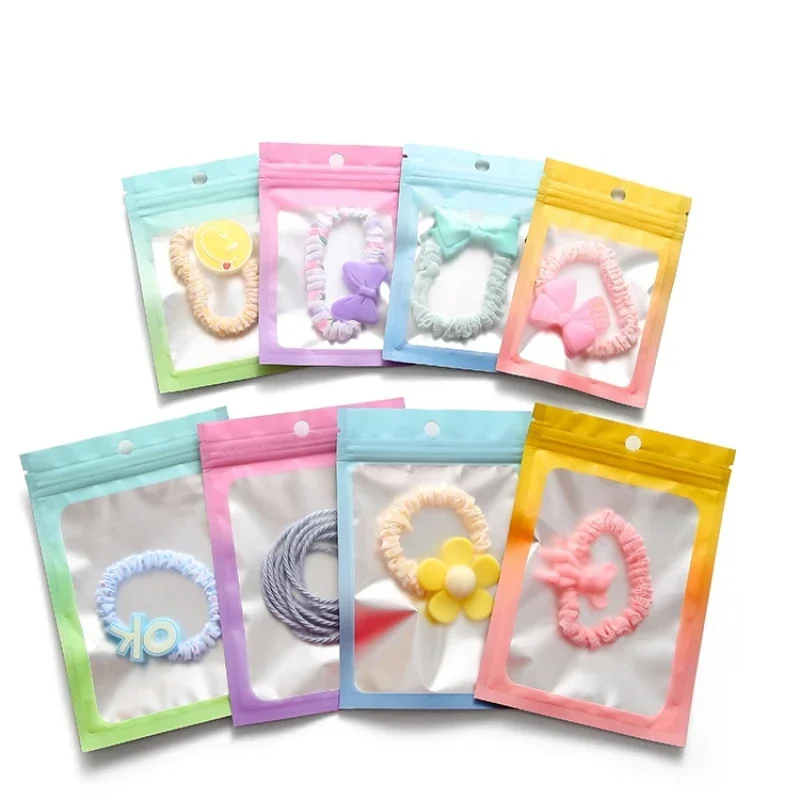 100pcs Gradient Window Open Self Sealing Bag Color Matte Semi Transparent Self Sealed Storage Bags Package Hair Clips Jewelry