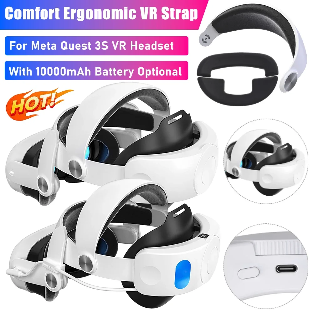 

10000mAh Comfort Head Strap For Meta Quest 3S VR Headsets Adjustable VR/AR Straps Facial Stress Reducing Elite Strap Replacement