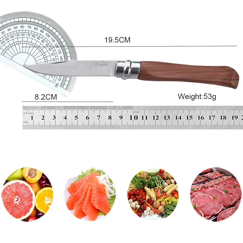 Fruit Folding Knife Wooden Handle Fruit Peeling Knife Meat Cleaver Chef Knife Stainless Steel Pocket Knife Kitchen Accessories