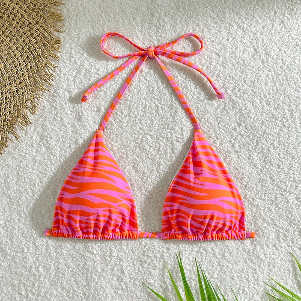 Women Bikini Top Sexy Floral Swimwear Backless Halter Beachwear Adjustable Tie Summer Bathing Suit Swim Bra Tops