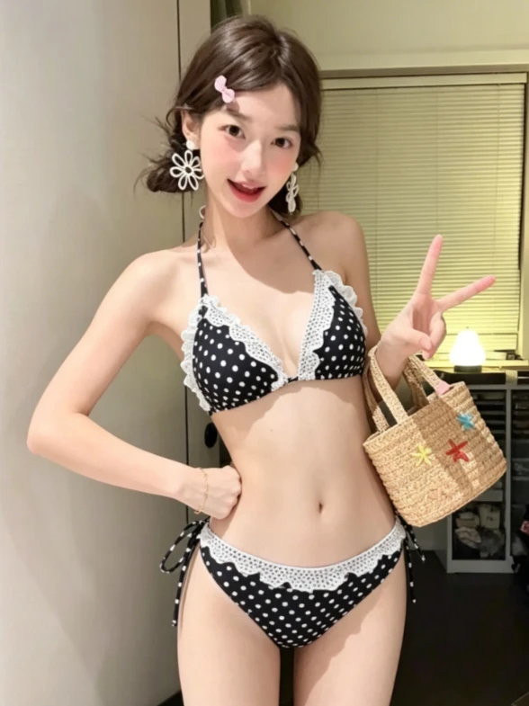 

2026 Trendy Fairy Sweet High Waist Slim Fit Split Bikini Set Women Print Swimwear Beach Vacation Summer Party Fashion Chic New