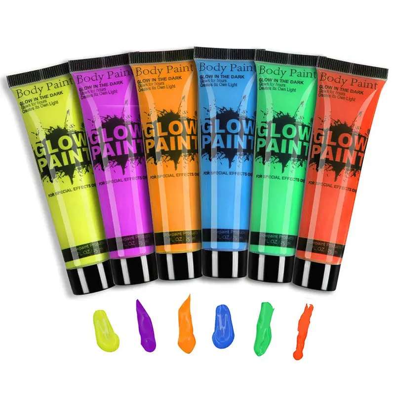 6/8/24pcs Body Art Paint Neon Fluorescent Party Festival Halloween Cosplay Makeup Party Tools Kids Face Paint UV Glow Painting