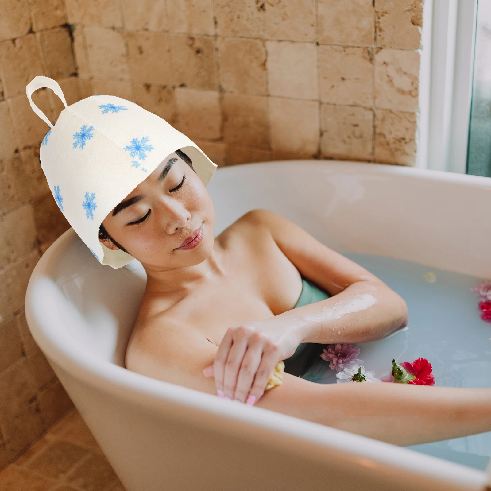 

2Pcs Sauna Hat Felt Bath Shower Accessories Lightweight Portable Comfortable Spa Supplies Women Men Snowflake Ginkgo Dry Fast