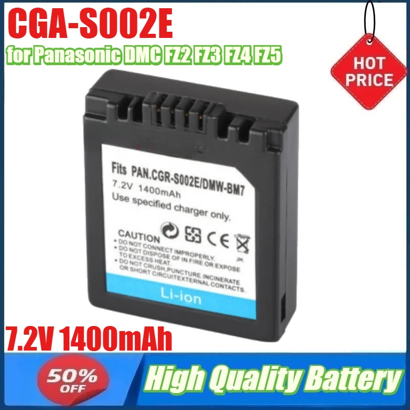 

7,2 В 1400 мАч CGA-S002E S002 DMW-BM7 Аккумулятор для Panasonic DMC FZ2 FZ3 FZ4 FZ5 FZ15 FZ10 FZ20 FZ1 Аккумулятор