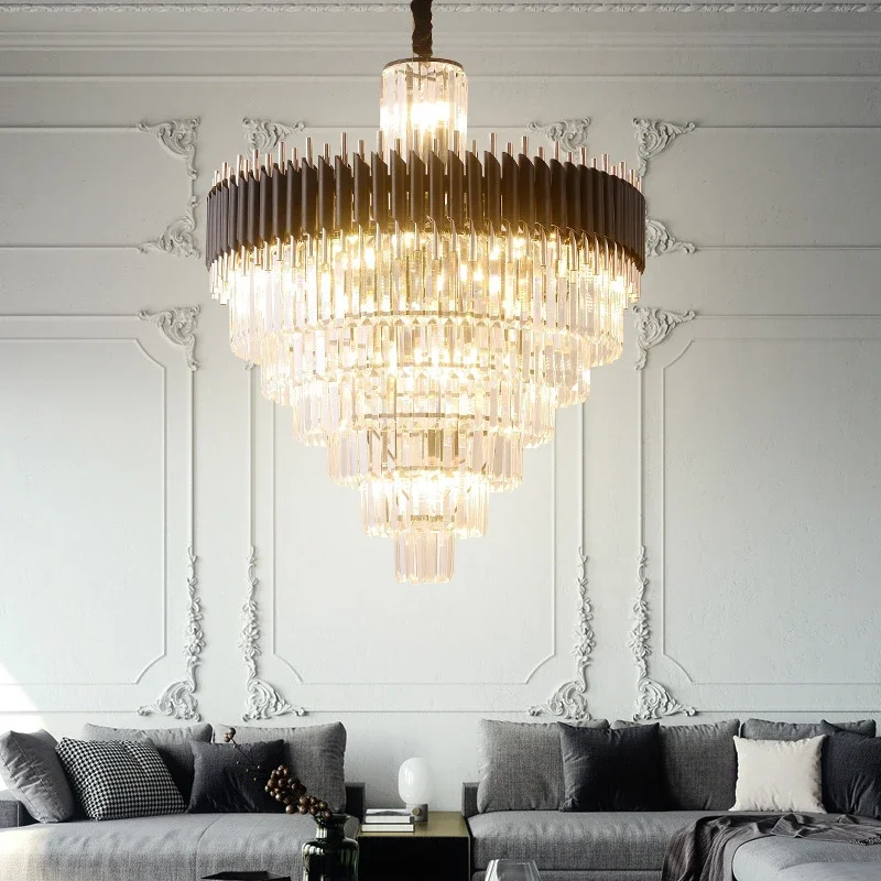 Modern Luxury Living Room Crystal Chandelier High Quality Black Cristal Luster Hanging LED Crystal Lamp
