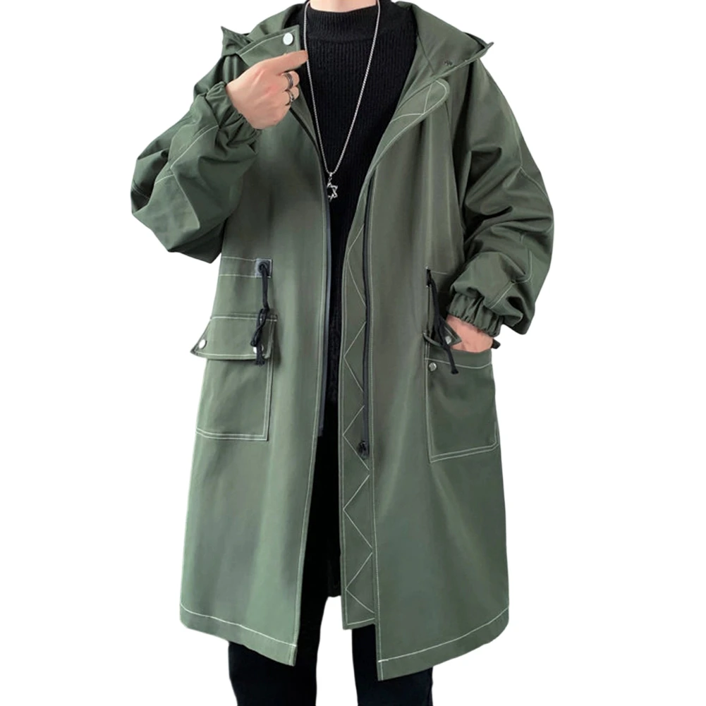 Fleece-Lined Men's Hooded Coat Thick Trench Jacket with Waist Shaping Parka Cardigan Design for Daily Casual Wear