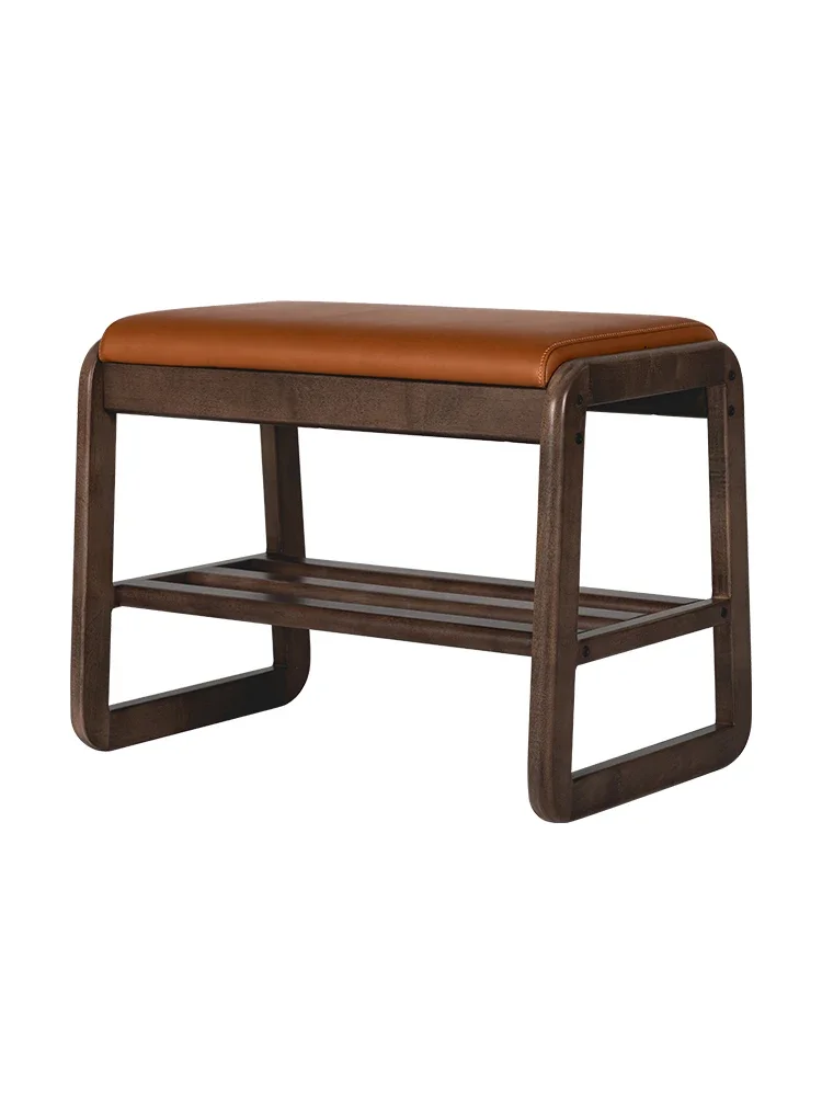 

Табурет для пеленания обуви из цельного дерева интегрированный с полкой для обуви в домашний вход и кожаное сиденье с подушкой можно сидить в доме.