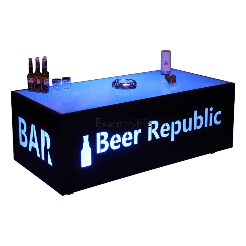 

z.KTV bar coffee table luminous table stainless steel tempered glass box light luxury simple table