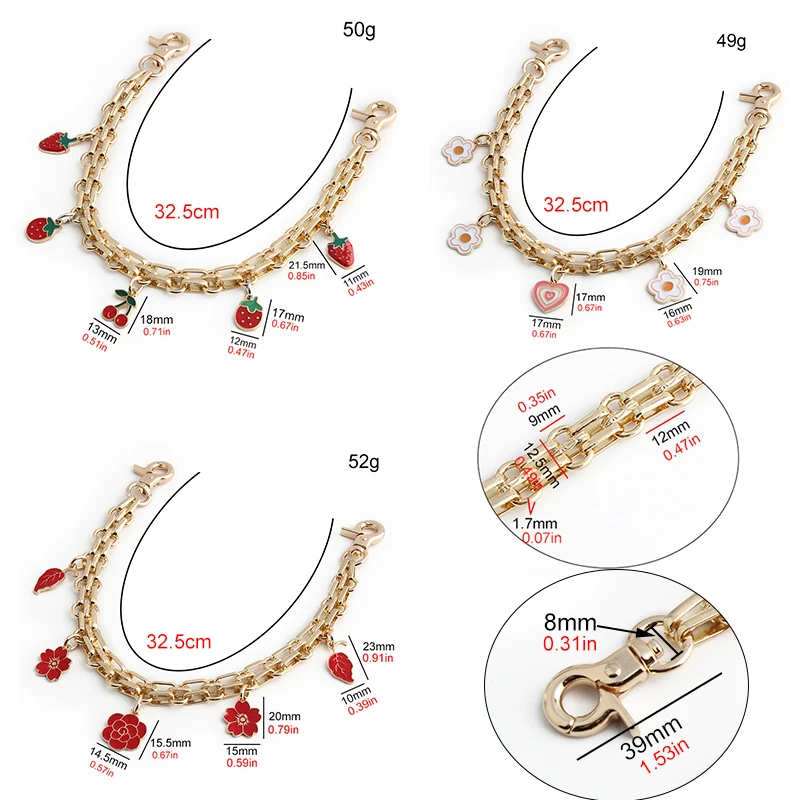 Gold 12.5MM 32-50CM Colorful Cute Metal Bags Link Chains For Women Bags Handbag Handmade Party Gift Extend Handle Accessories