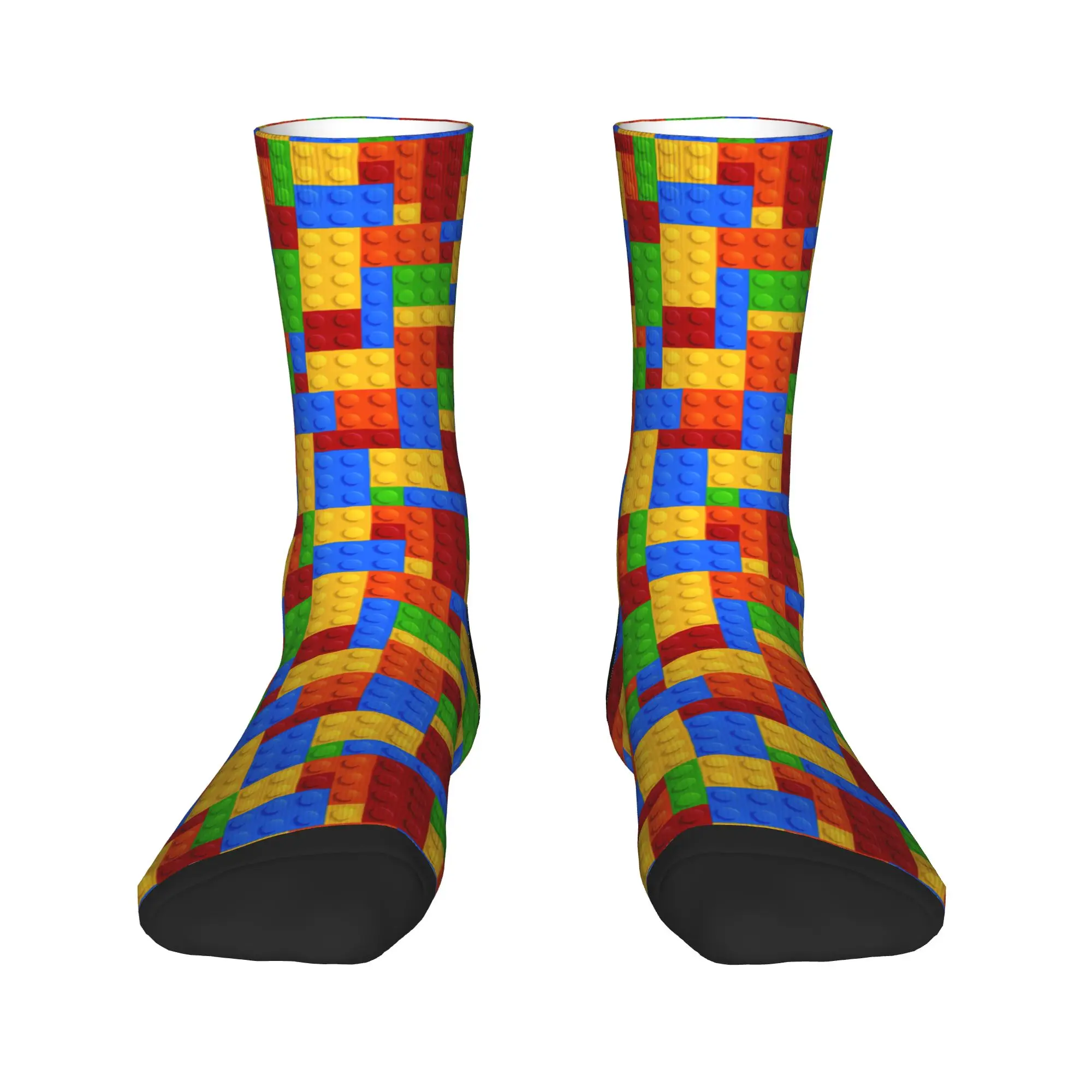 Classic Primary Color Building Blocks Print Stockings Harajuku Socks Men Breathable Socks Autumn Climbing Custom Anti Socks