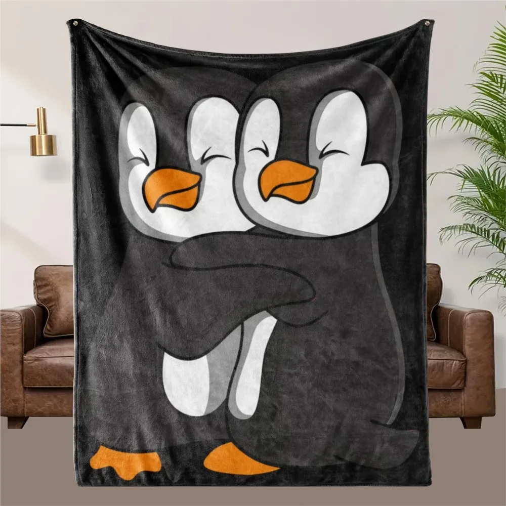 1Pc Cute Penguin Couple Blanket Hugging Penguins Soft Flannel Blanket, Suitable for Sofa, Bed, Office, Car, and Outdoor Travel