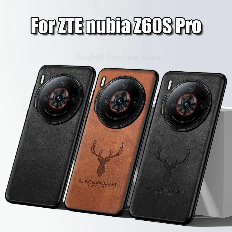 

For ZTE nubia Z60S Pro Cartoon Elk Deer Head Leather Phone Case For Nubia Z60S Pro Funda Metal Camera Protector Shockproof Cover