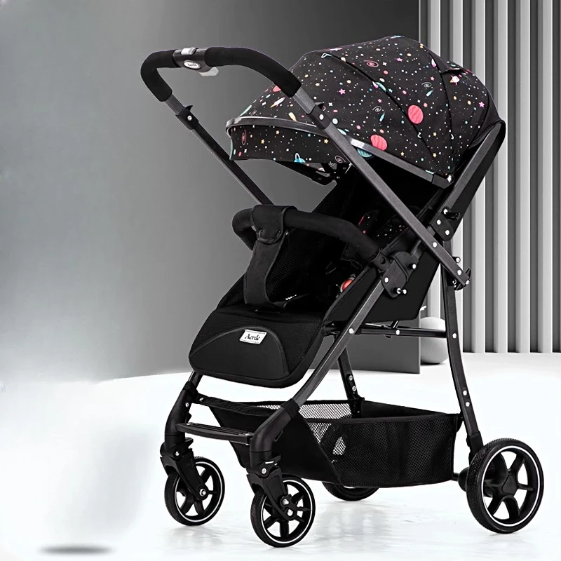 ‌Ultra-Light Reversible Pram 360°Wheels Key Fold Wide Shockproof  w/Hardboard Sunshade Lay-Flat Design Compact Umbrella Stroller - Image 4