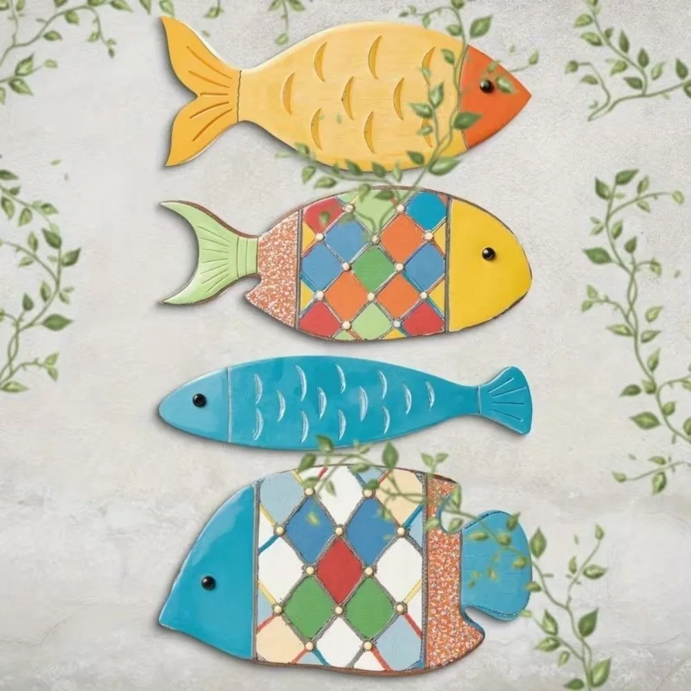 2D Fish Shaped Wood Fish Wall Decor Beach Theme Vintage Style Nautical Fish Art Sculpture School of Fish Rustic Retro