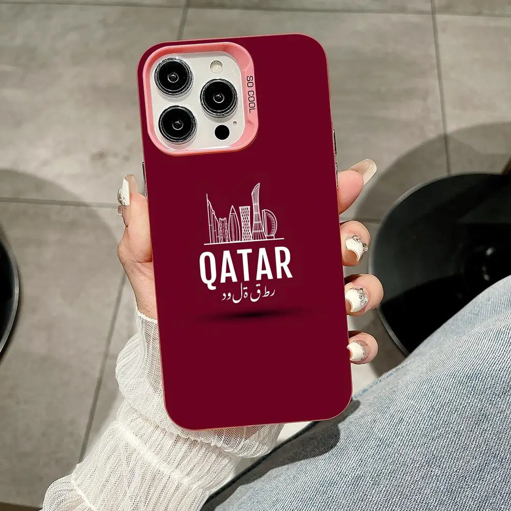 Custodia per cellulare con bandiera del Qatar per iPhone 17 16 15 14 13 12 11 X XR XS 8 7 Pro Max Plus Cover rosa traslucida Bel lusso