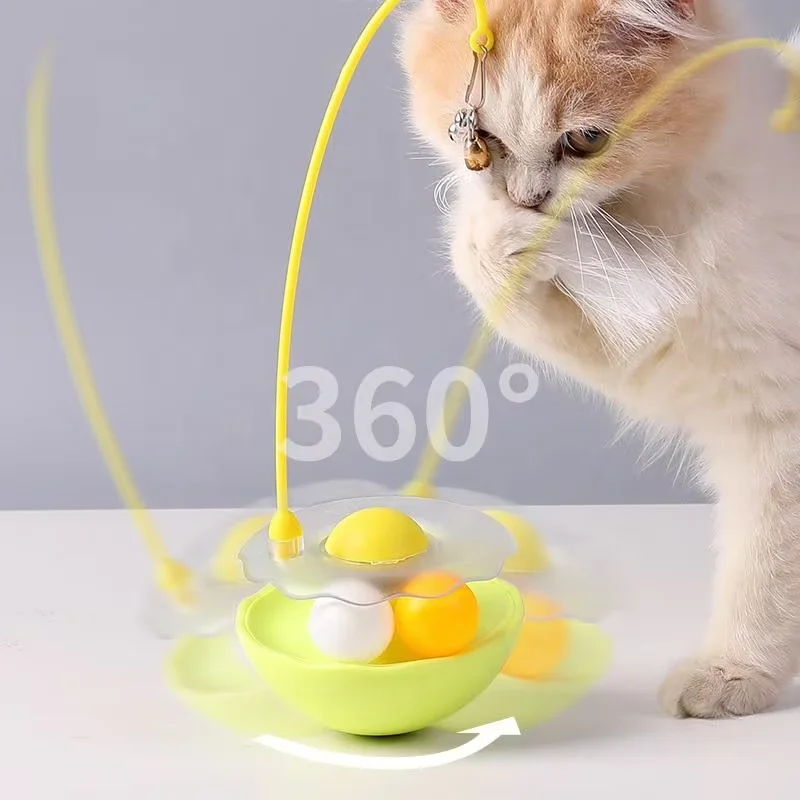 인터랙티브 고양이 텀블러 장난감 ABS 베이스와 깃털 롤링 볼 애완동물 장난감 지루함 해소 파괴적 행동 방지 파우치 에그 텀블러 장난감