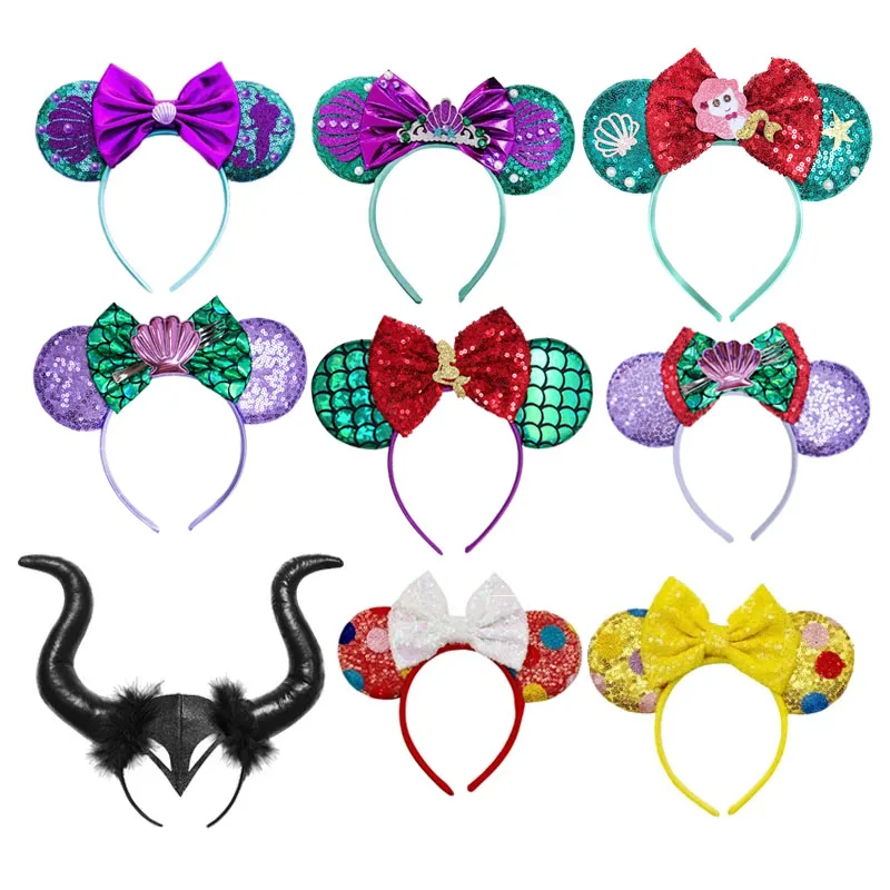 Mermaid Mickey Mouse Ears Headband Minnie Hair Bows Charactor For Women Festival Hairband Girls Hair Accessories Various Styles