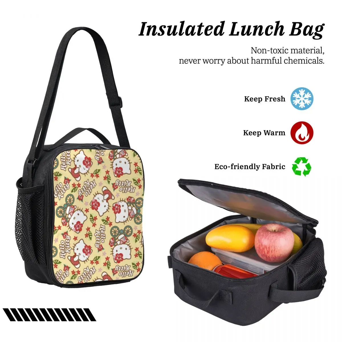 Conjunto de mochila de 3 peças Hello Kitty com lancheira e bolsa para lápis Bolsa leve de 17 polegadas para estudantes e profissionais