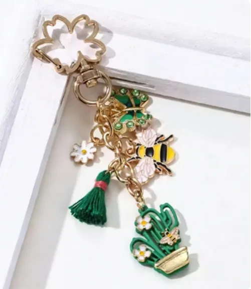 cactus keychain Sunflower Butterfly Enamel Keychain Cactus Plant Insect Key Ring For Women Men Lovely Gift Handmade Jewelry