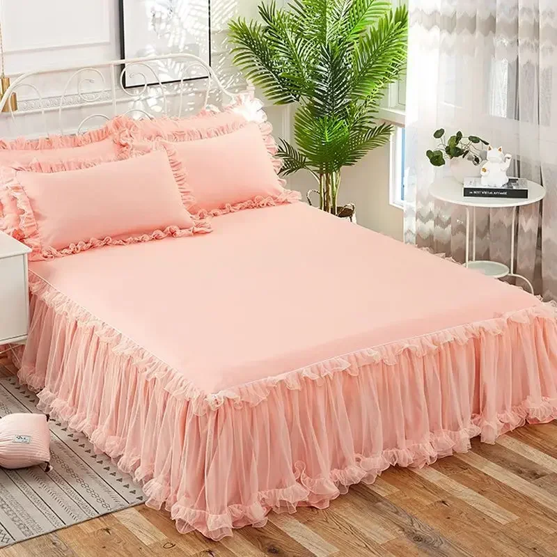 

Elegant Princess Bed Skirt Non-slip Mattress Cover Ruffled Lace Bed Skirt Bedsheet Bed Cover Protector Home Bedspread Bed Skirt