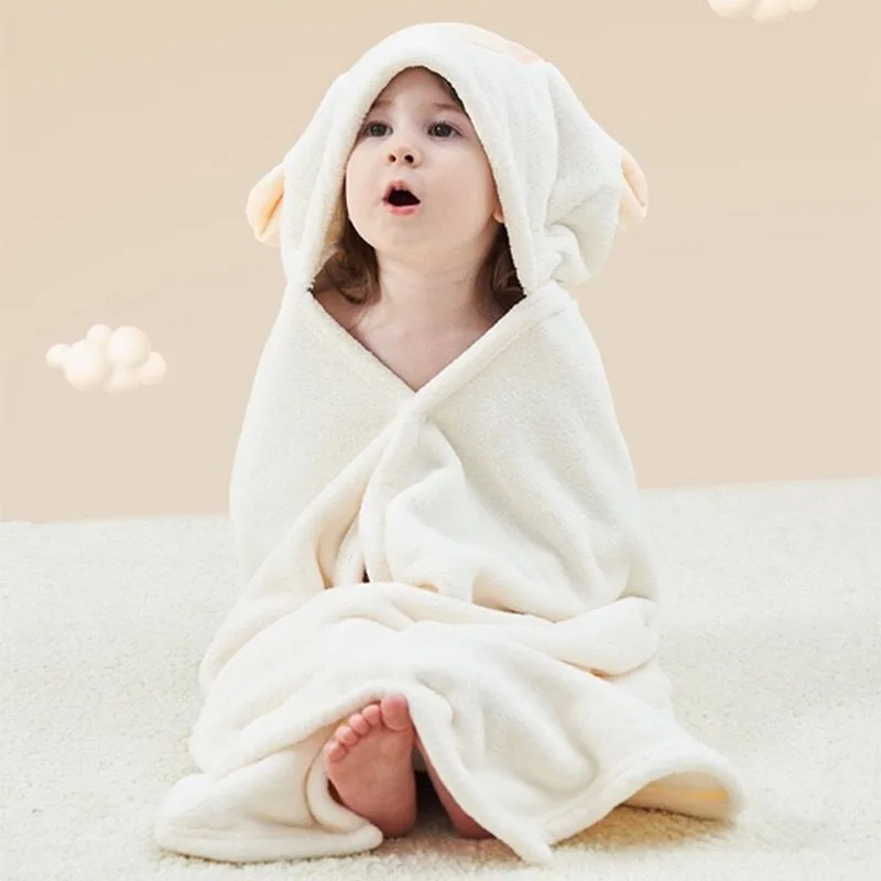 Children Hooded Bath Towel Coral Fleece Super Absorbent Quick Dry Soft Cartoon Cape Towel For Baby Bathroom