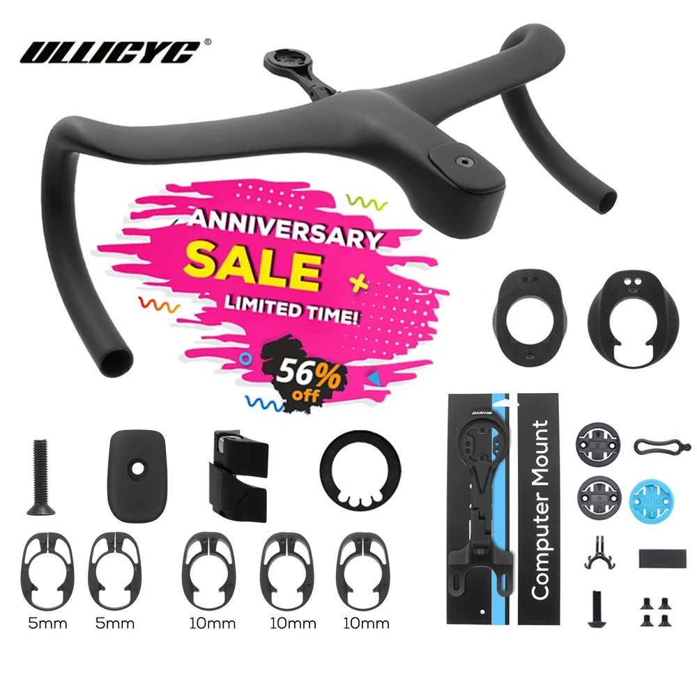ULLICYC T4 ULTRA Road Bike Full Carbon Fiber Internal Cable Integrated Bicycle Handlebar Cockpit For 360mm-380mm With Mount