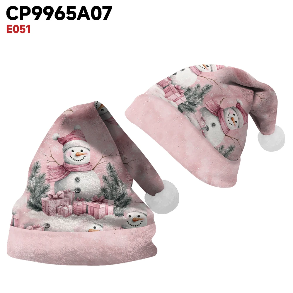 Fashionable winter atmosphere Christmas hat pink gift box, small snowman print party, daily warm and comfortable