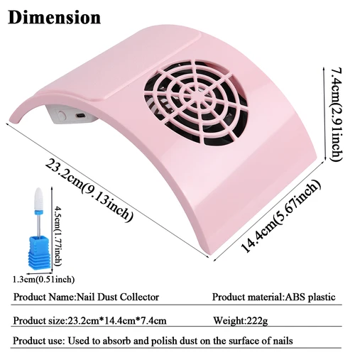 Imagen 2 del producto Colector de polvo de uñas para máquina de manicura, potente aspirador de uñas con bolsa de polvo reemplazable para equipo de uñas