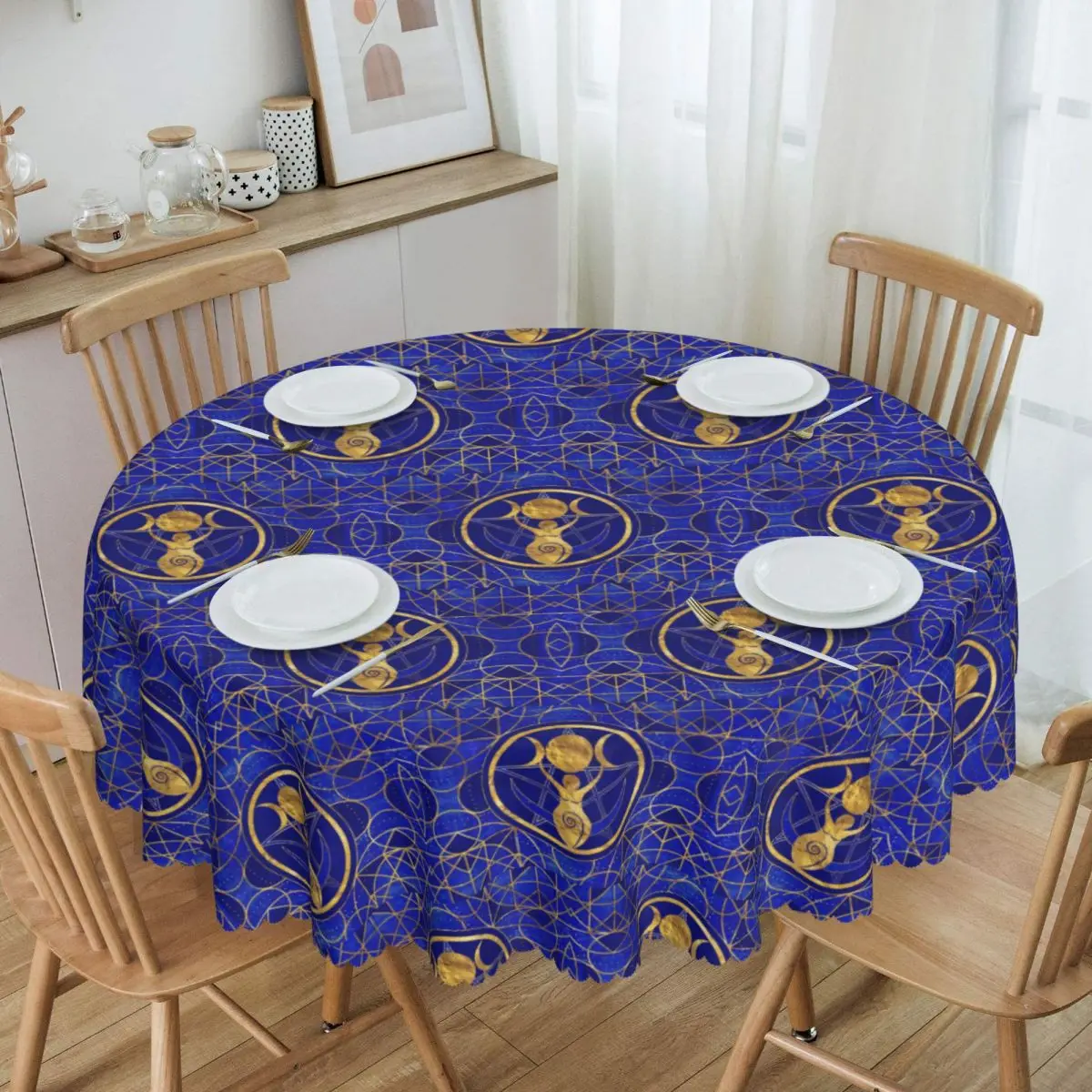 Round Tablecloth Tablecloth 60 inches Kitchen Dinning Table Cloth Waterproof Pentagram Magic Witch Witchcraft Table Covers